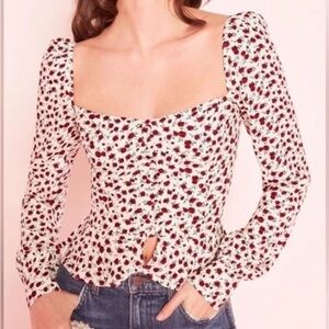 Reformation Red Rosaly Amber Floral Long Sleeve Blouse